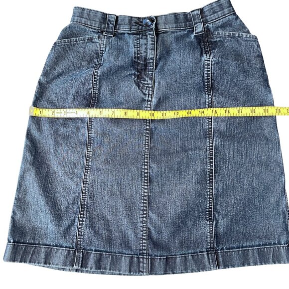 LL Bean Dark Wash Classic Fit Knee Length Boho Denim Skirt Womens Size 6 Stretch - Picture 10 of 11